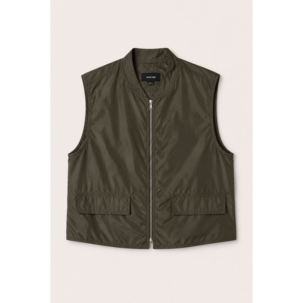 Sun Kim Toronto Olive Green Front and Back Zip Utility Vest Size Large